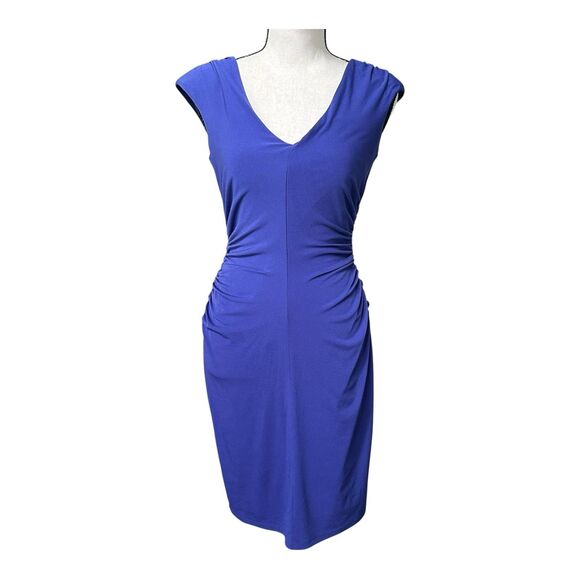 Boston Proper Cobalt Blue Ruched Sheath Dress | Size 2 | Stretch Jersey Lined - Picture 1 of 6